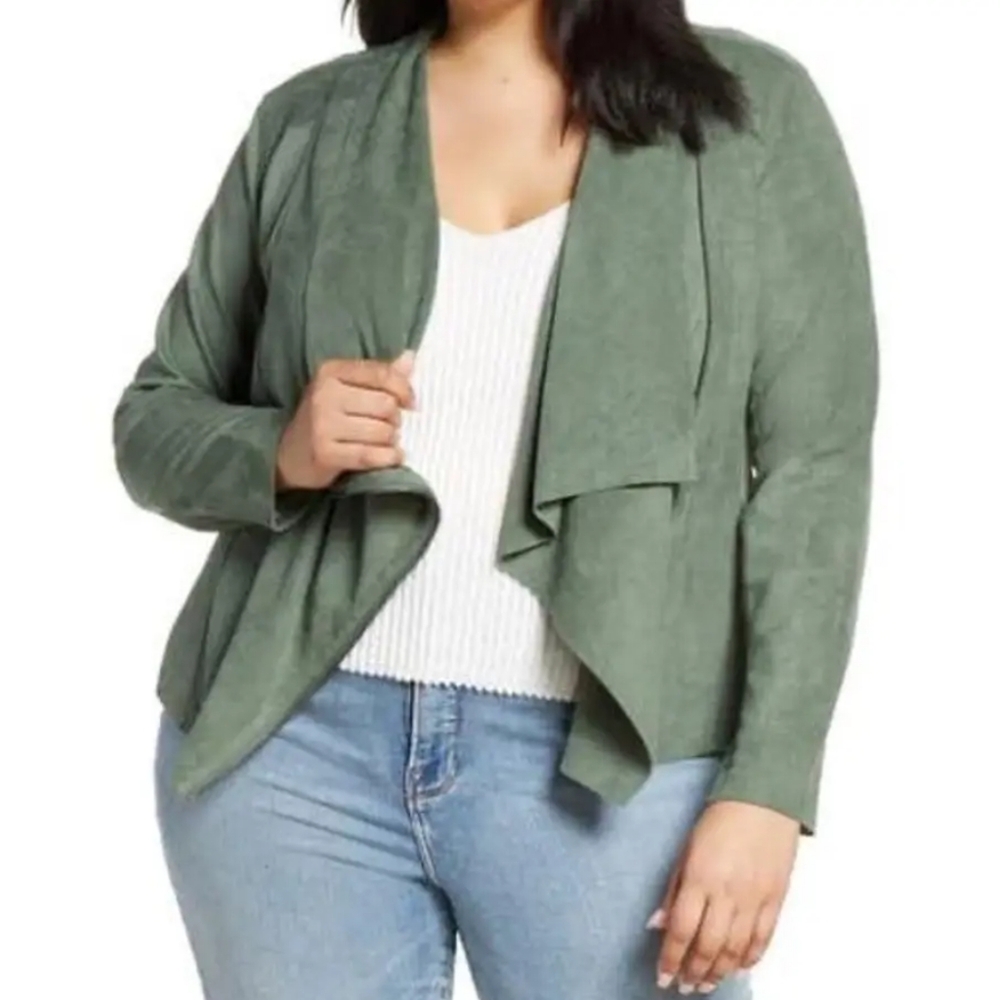 BlankNYC Olive Faux Suede Asymmetrical Moto Jacket